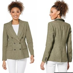 NWT MADELEINE Double Breasted 100% Linen Blazer In Clay Melange Color SZ 10